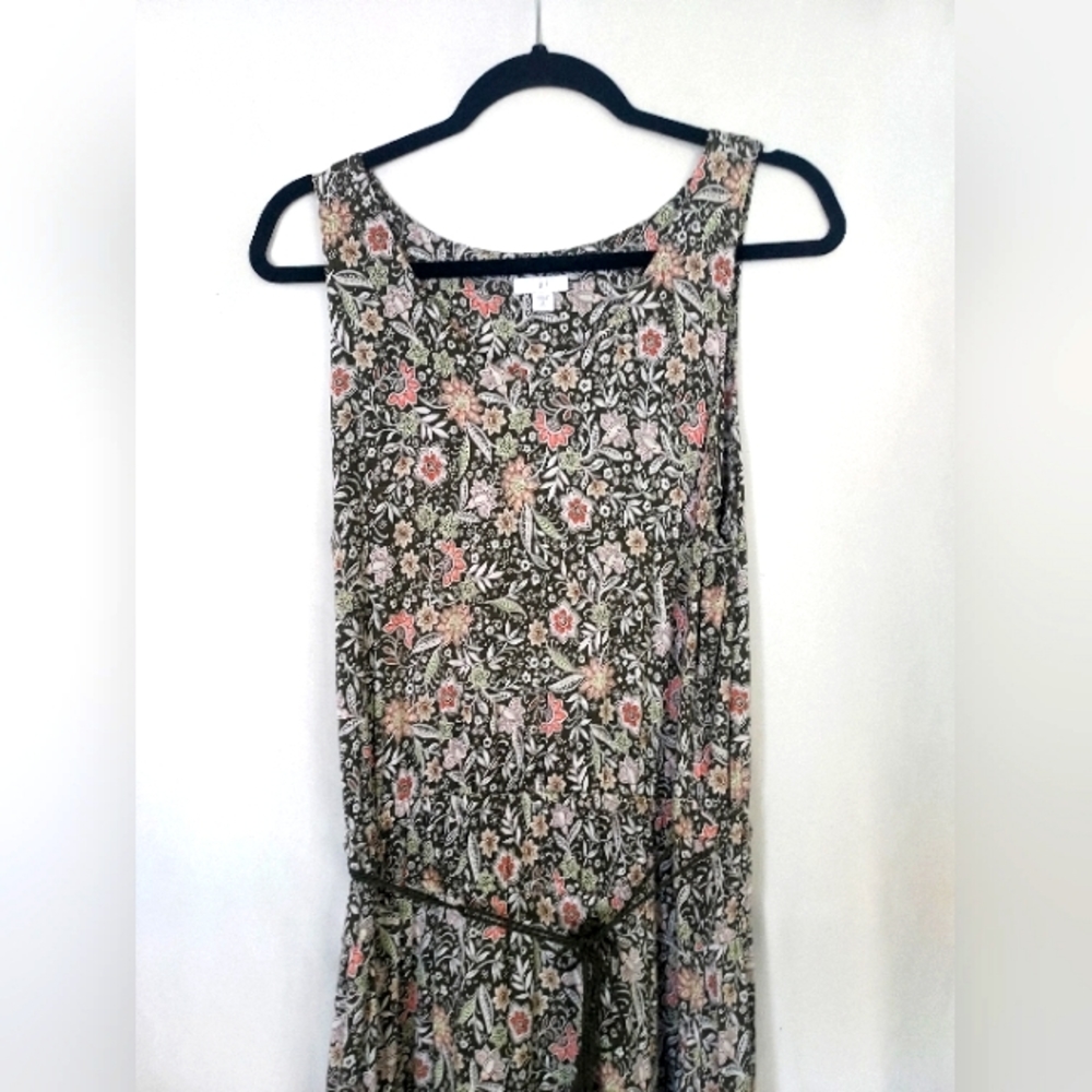 J Jill Green Print Maxi Long  Tiered Size Tall Med Dress